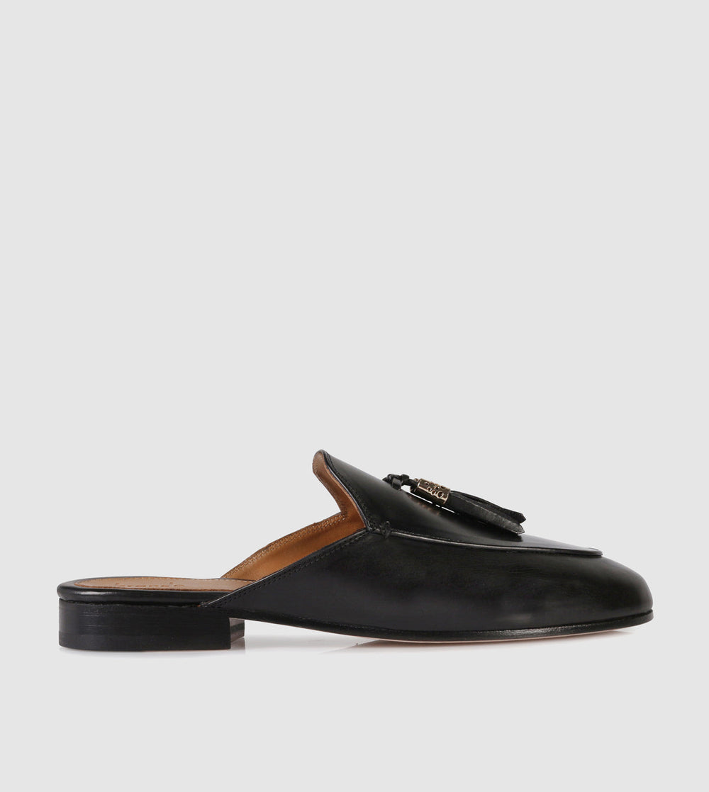 Black Leather Mules
